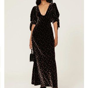 Sz 2 Womens Sea Dress Floor Length Black Floral Valerie Velvet printed velour